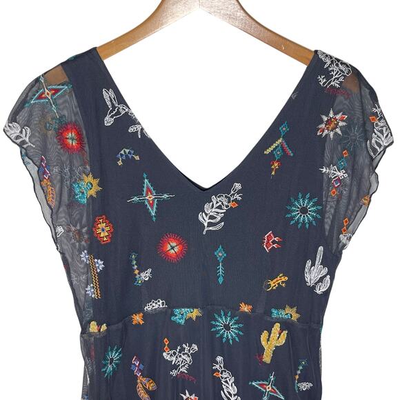 JOHNNY WAS JADE Women’s Southwestern Embroidered Blue Maxi Dress - Picture 4 of 8